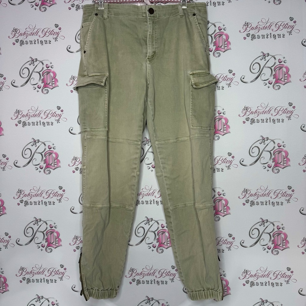 Michael kors cargo pants green olive military pockets zippers gold hardware